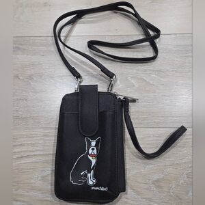 Marc Tetro Black Boston Terrier Dog Crossbody / Wristlet Zip Around Wallet Purse